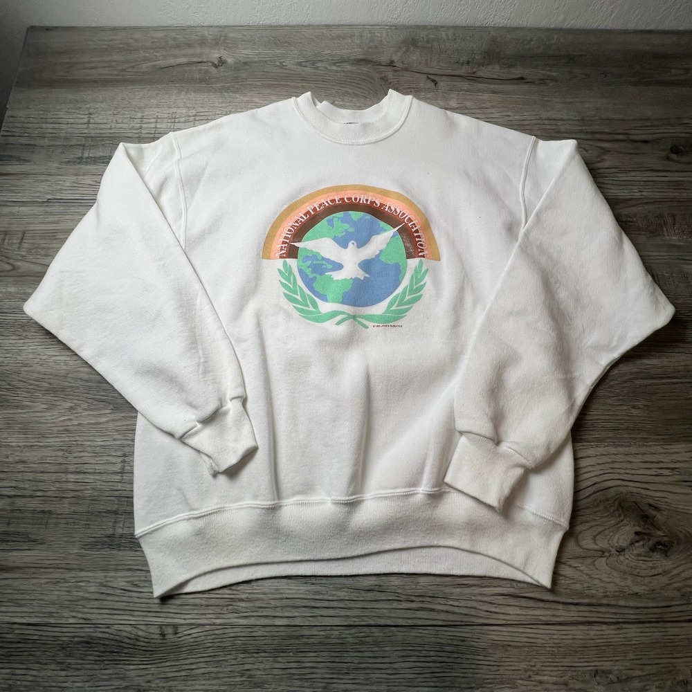 Hanes Sweatshirt Unisex XL White 1993 National Peace Corps Association Graphic